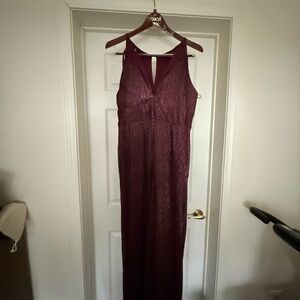 R&M Richards Sleeveless V-Neck Burgundy Maxi Gown